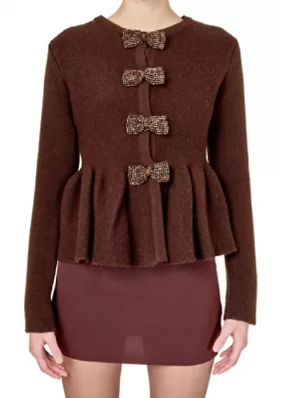 Bow Trim Flared Cardigan