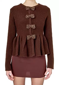 Bow Trim Flared Cardigan