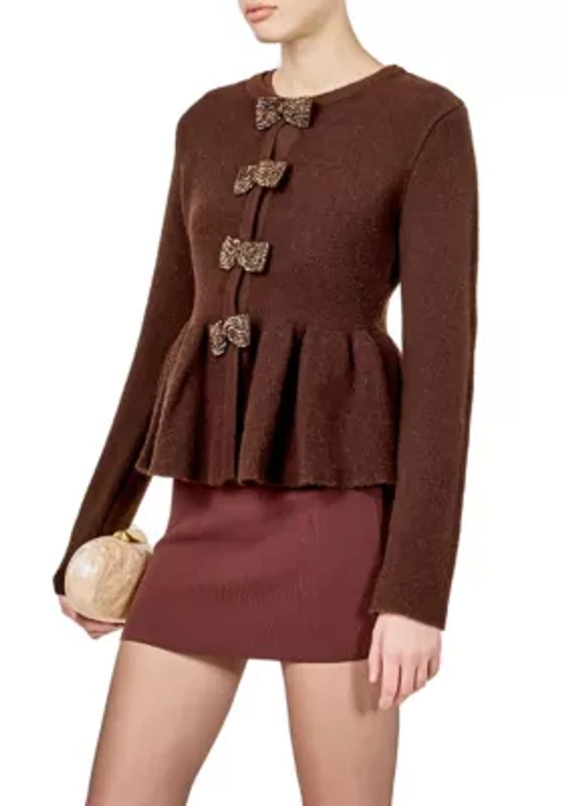 Bow Trim Flared Cardigan