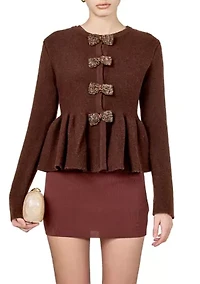 Bow Trim Flared Cardigan