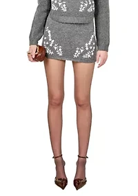 Floral Embroidered Low-waist Knit Mini Skirt