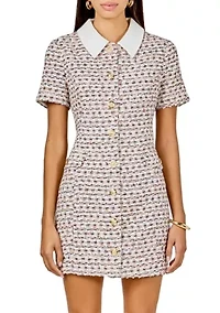 Multi Tweed Collared Short Sleeve Dress