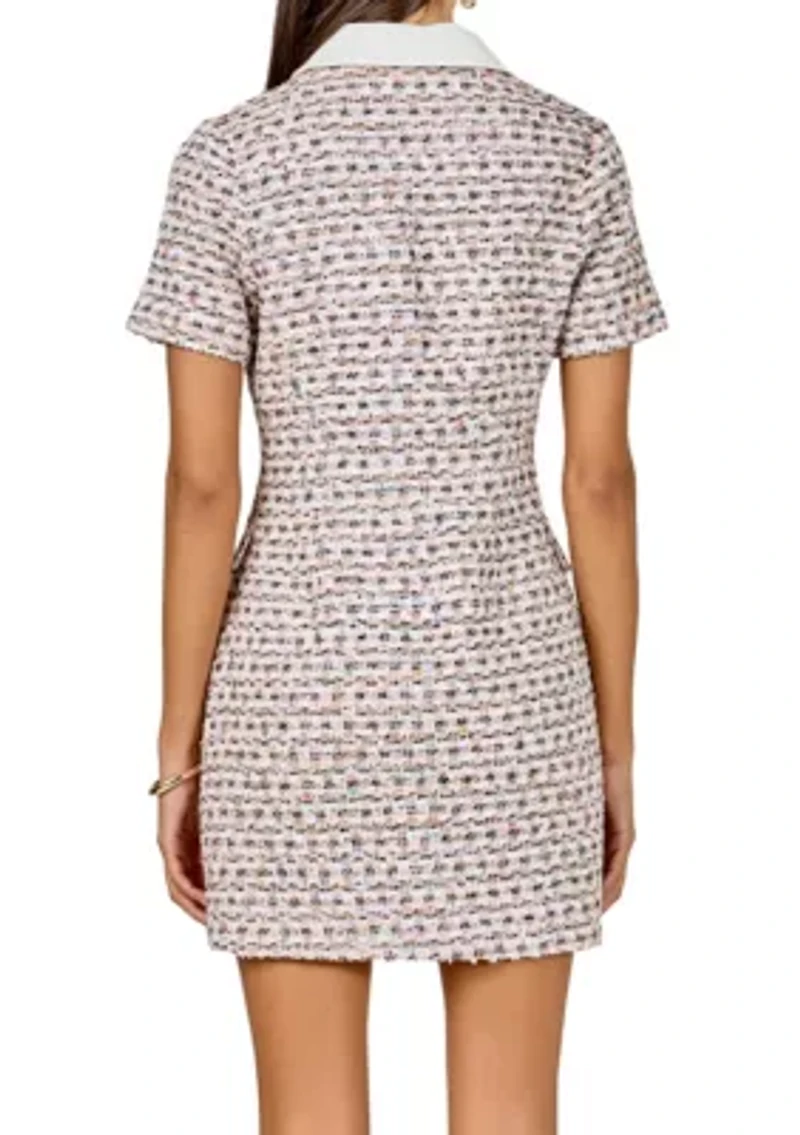 Multi Tweed Collared Short Sleeve Dress