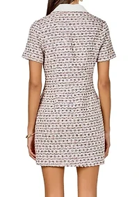 Multi Tweed Collared Short Sleeve Dress