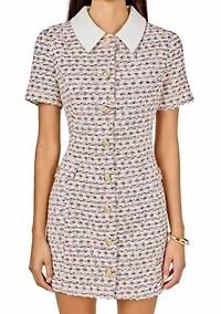 Multi Tweed Collared Short Sleeve Dress