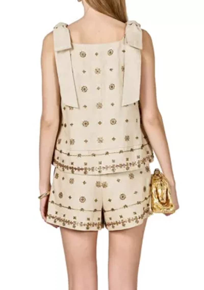 BOW SLEEVELESS BEADED TOP