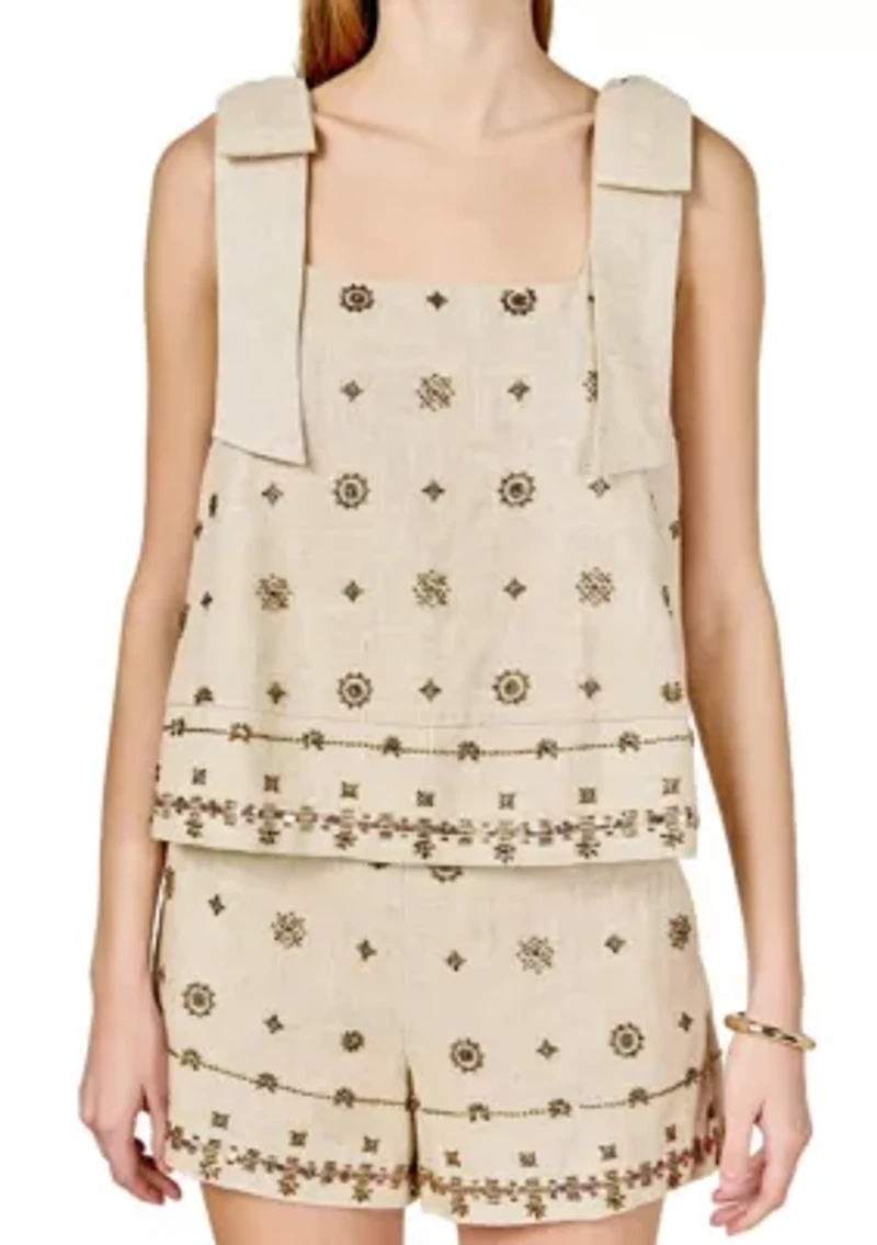 BOW SLEEVELESS BEADED TOP