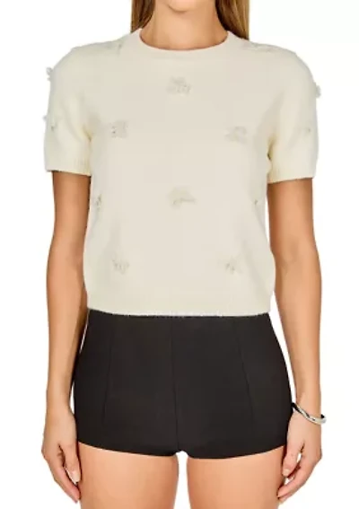 Pearl Trim Short Sleeve Sweater