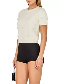 Pearl Trim Short Sleeve Sweater