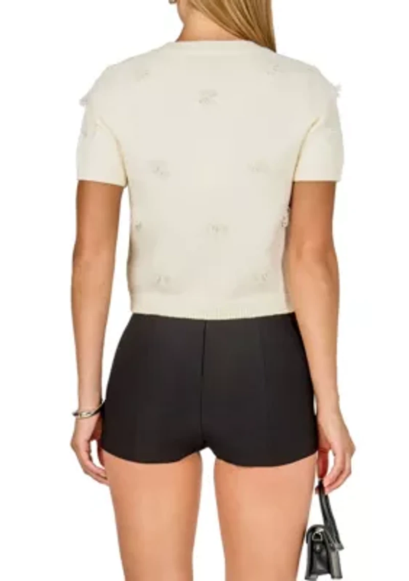 Pearl Trim Short Sleeve Sweater