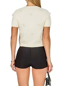 Pearl Trim Short Sleeve Sweater