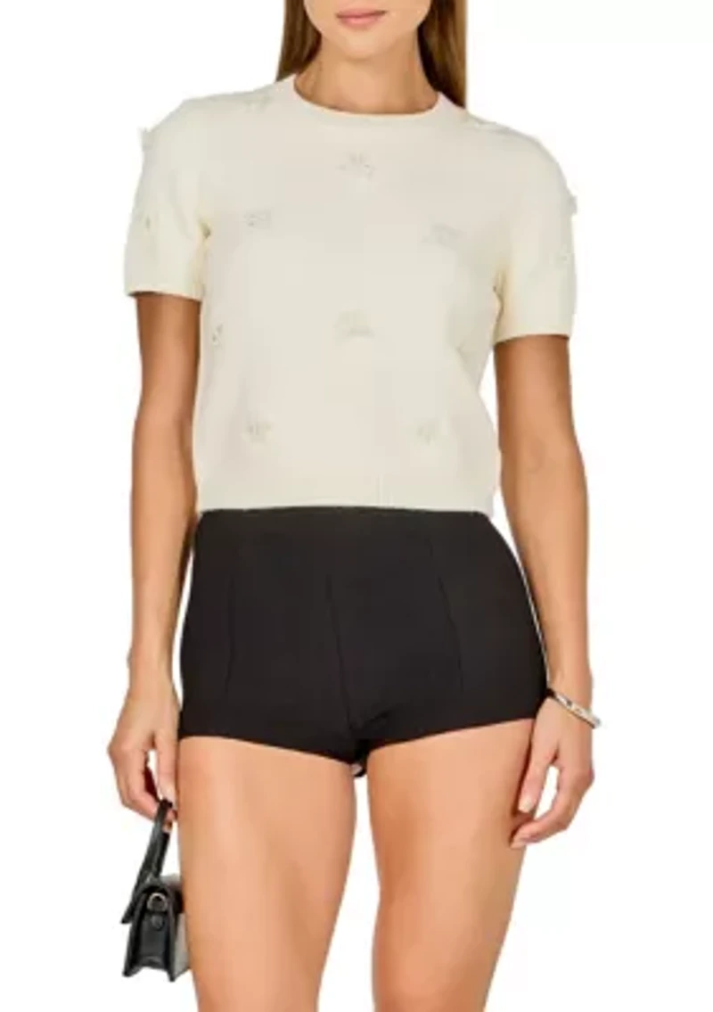 Pearl Trim Short Sleeve Sweater