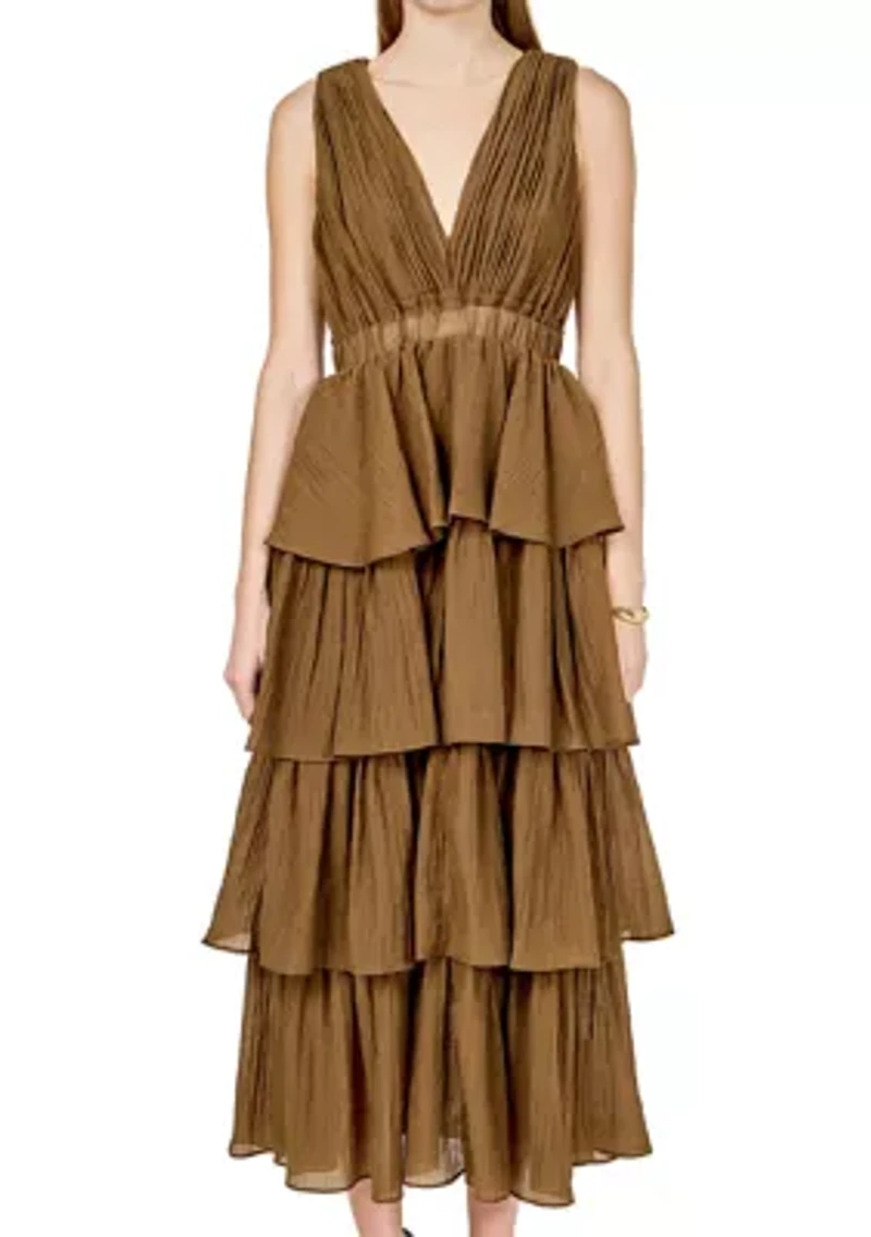 Crinkled Deep V Tiered Maxi Dress