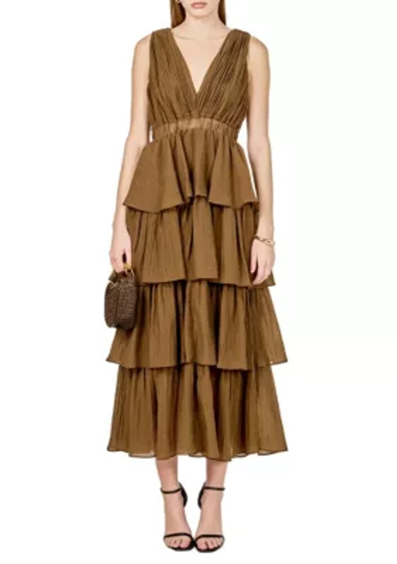 Crinkled Deep V Tiered Maxi Dress