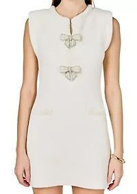 Sleeveless mini knit dress with bow accents