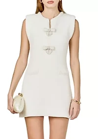 Sleeveless mini knit dress with bow accents