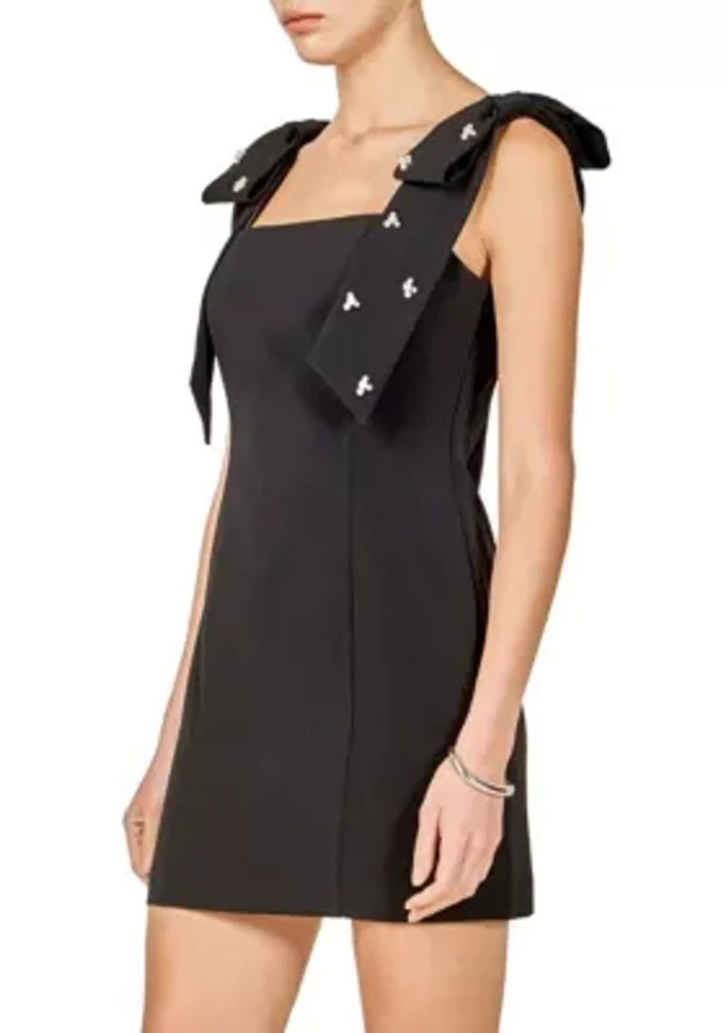 MINI DRESS WITH RHINESTONE & PEARL EMBLLISHED BOW