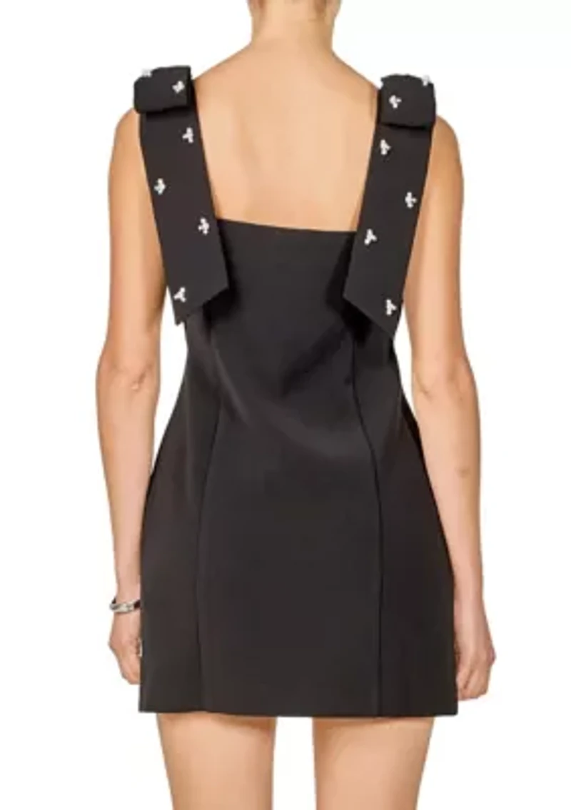 MINI DRESS WITH RHINESTONE & PEARL EMBLLISHED BOW