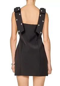 MINI DRESS WITH RHINESTONE & PEARL EMBLLISHED BOW