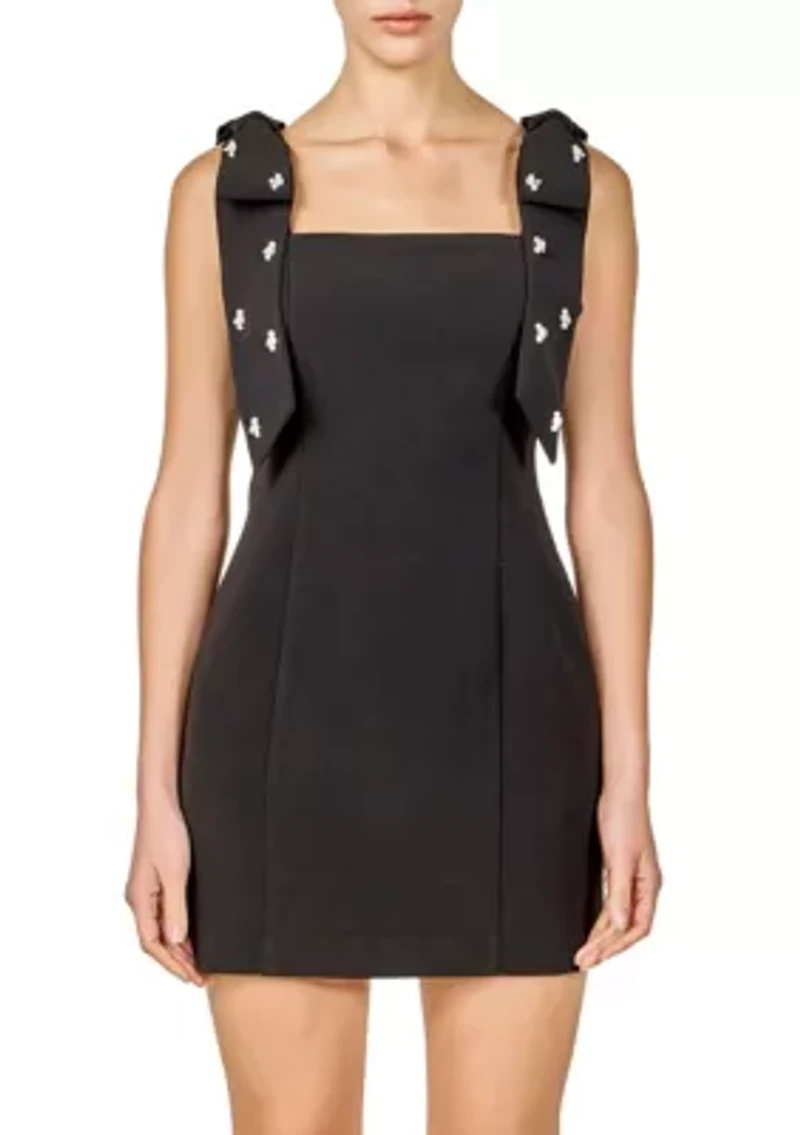 MINI DRESS WITH RHINESTONE & PEARL EMBLLISHED BOW