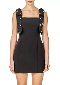 MINI DRESS WITH RHINESTONE & PEARL EMBLLISHED BOW