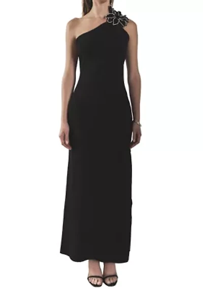 Flower Detail One Shoulder Knit Maxi Dress