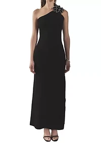 Flower Detail One Shoulder Knit Maxi Dress