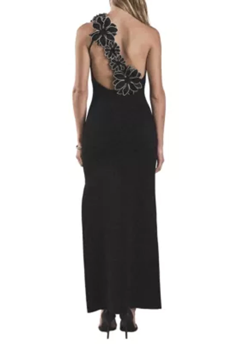 Flower Detail One Shoulder Knit Maxi Dress