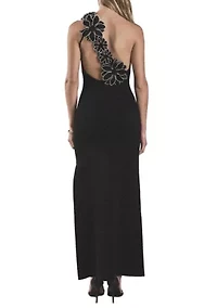 Flower Detail One Shoulder Knit Maxi Dress