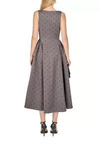 Square Neck Polka Dot Gathered Waist Midi Dress