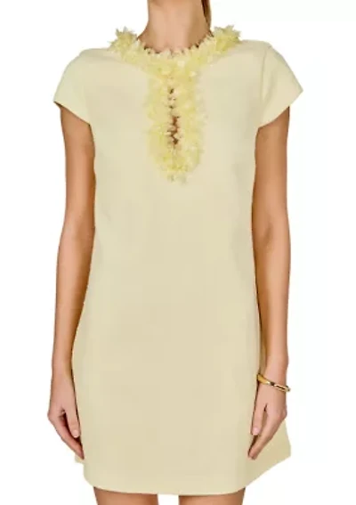 Tweed Mini Dress With Floral Trim