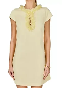 Tweed Mini Dress With Floral Trim