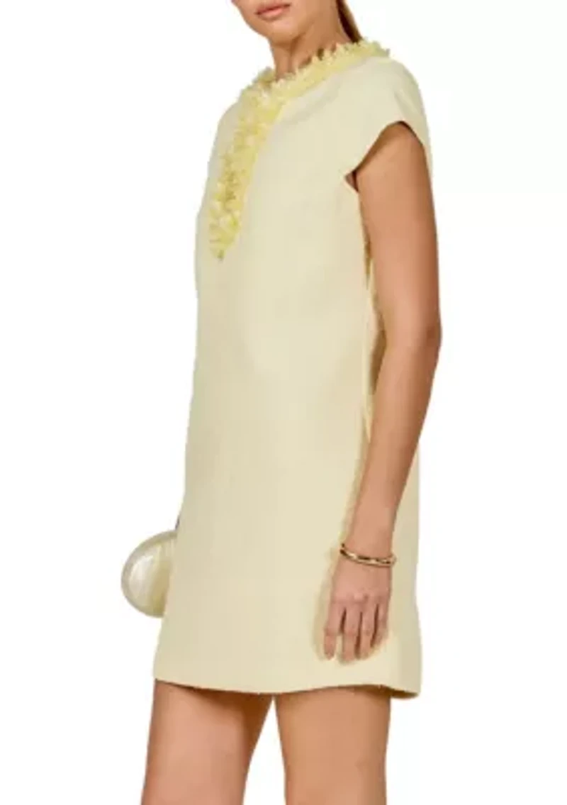 Tweed Mini Dress With Floral Trim