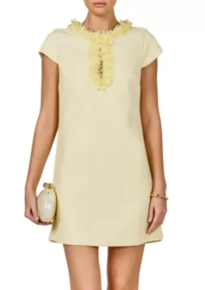 Tweed Mini Dress With Floral Trim