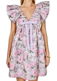 Jacquard with bow Mini Dress