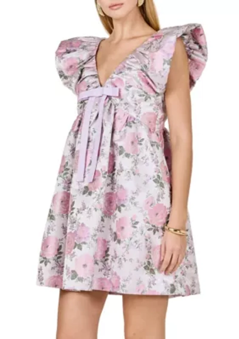 Jacquard with bow Mini Dress