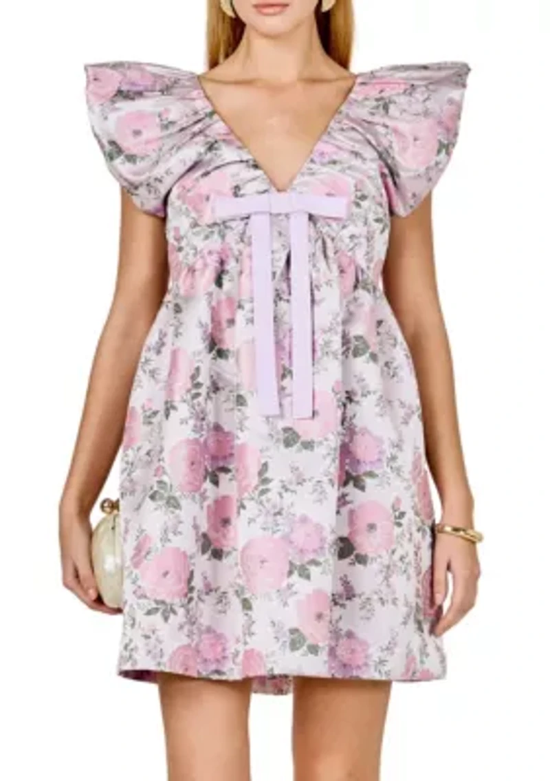 Jacquard with bow Mini Dress