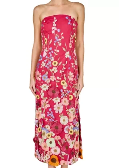 STRAPLESS FLORAL EMBROIDERED MINI DRESS