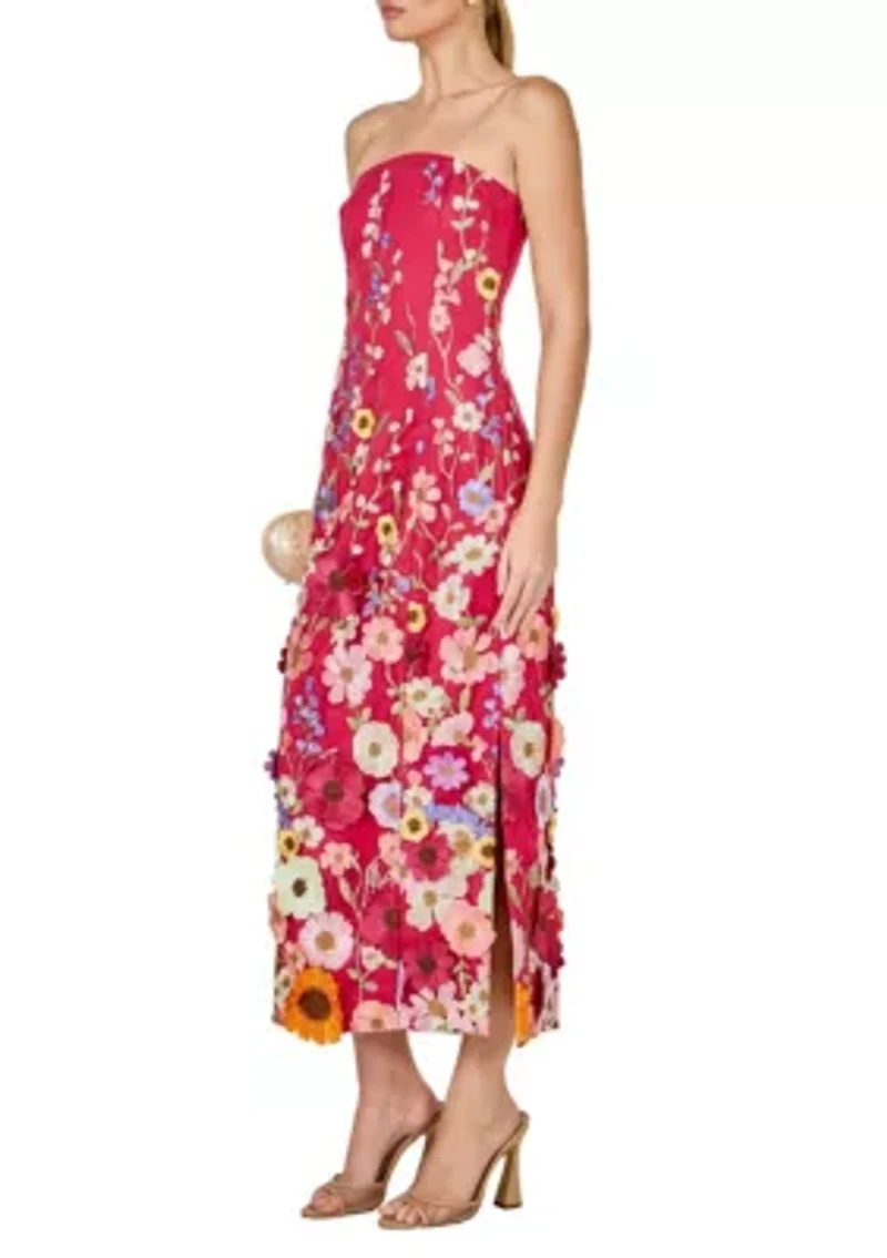 STRAPLESS FLORAL EMBROIDERED MINI DRESS