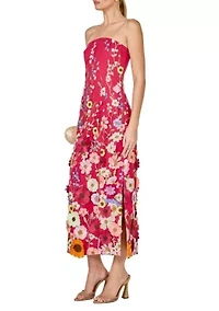STRAPLESS FLORAL EMBROIDERED MINI DRESS