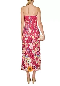 STRAPLESS FLORAL EMBROIDERED MINI DRESS