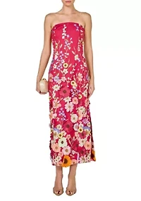 STRAPLESS FLORAL EMBROIDERED MINI DRESS