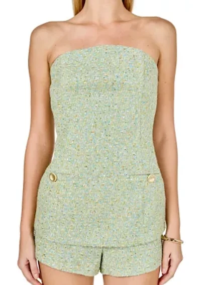 Tweed Gold ButtoneD Strapless Long Top
