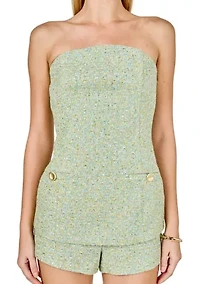 Tweed Gold ButtoneD Strapless Long Top