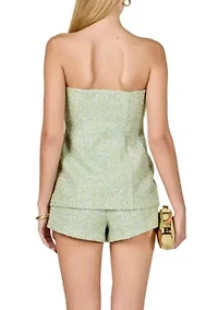 Tweed Gold ButtoneD Strapless Long Top