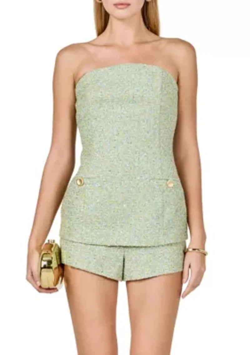 Tweed Gold ButtoneD Strapless Long Top