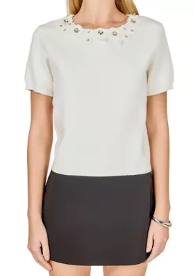 Floral Detail Short Sleeve Sweater