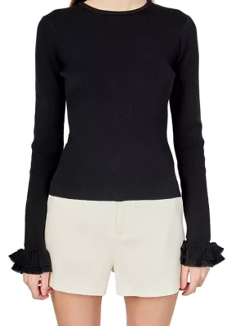 Ruffled Cuff Knit Top