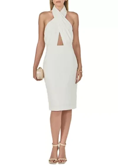 DRAPED HALTER MIDI DRESS