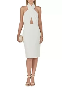 DRAPED HALTER MIDI DRESS